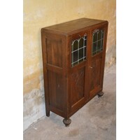 thumb-Kleine eikenhouten Art Deco kast met glas-in-lood deuren-1