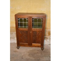 thumb-Kleine eikenhouten Art Deco kast met glas-in-lood deuren-3