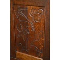 thumb-Kleine eikenhouten Art Deco kast met glas-in-lood deuren-4