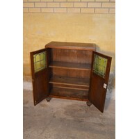 thumb-Kleine eikenhouten Art Deco kast met glas-in-lood deuren-5