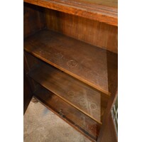 thumb-Kleine eikenhouten Art Deco kast met glas-in-lood deuren-6