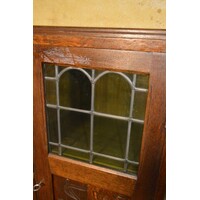 thumb-Kleine eikenhouten Art Deco kast met glas-in-lood deuren-7