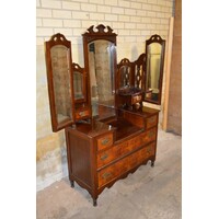 thumb-Victoriaanse Duchess-toiletkast van mahonie met wortelnoten fineer en spiegels-1