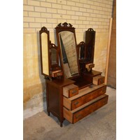 thumb-Victoriaanse Duchess-toiletkast van mahonie met wortelnoten fineer en spiegels-6