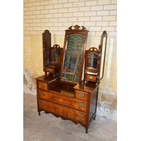 thumb-Victoriaanse Duchess-toiletkast van mahonie met wortelnoten fineer en spiegels-7