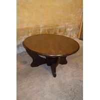thumb-Ronde eikenhouten salontafel met Yugo onderstel – donkerbruine afwerking-1