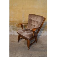 thumb-Comfortabele eikenhouten fauteuil met armleuningen en kussens-5