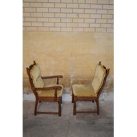 thumb-Mid century fauteuils met geel pluche kussen – dames- en herenstoel-2