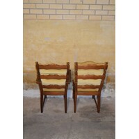 thumb-Mid century fauteuils met geel pluche kussen – dames- en herenstoel-3