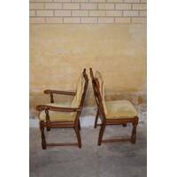 thumb-Mid century fauteuils met geel pluche kussen – dames- en herenstoel-4