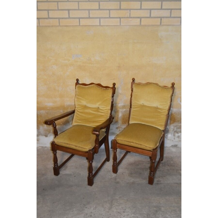 Mid century fauteuils met geel pluche kussen – dames- en herenstoel-5