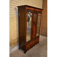 thumb-Antieke garderobekast van massief mahoniehout met wortelnotenhout en facetrand spiegels-2