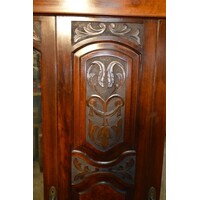 thumb-Antieke garderobekast van massief mahoniehout met wortelnotenhout en facetrand spiegels-4