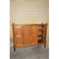 thumb-Eiken mid-century highboard met gecanneleerde deur-1