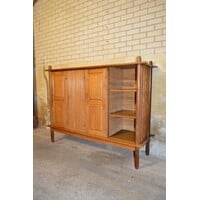 thumb-Eiken mid-century highboard met gecanneleerde deur-2