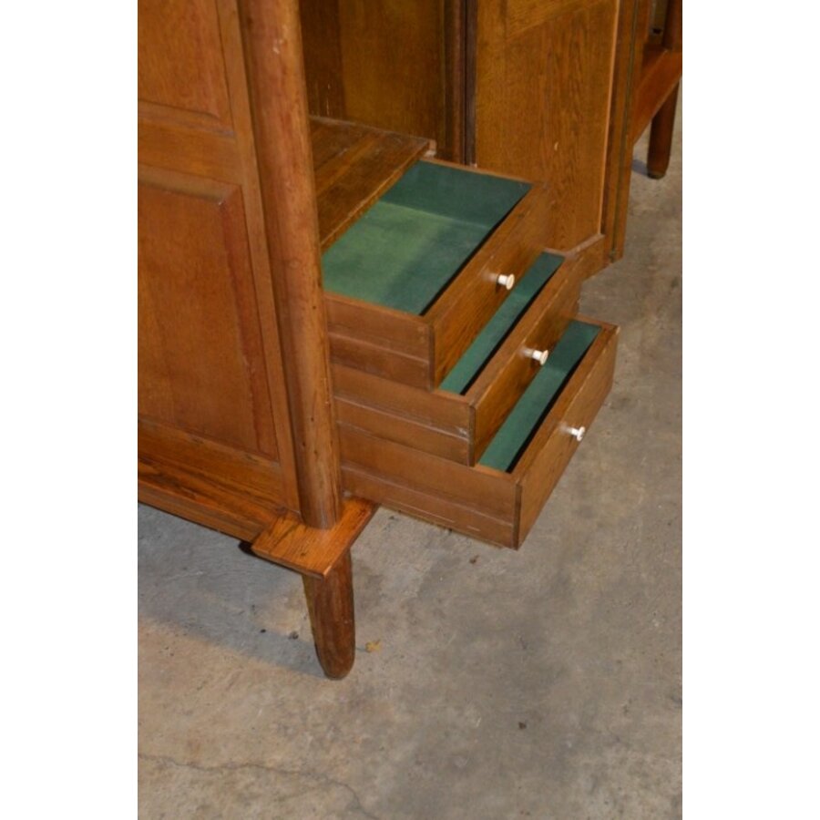 Eiken mid-century highboard met gecanneleerde deur-5