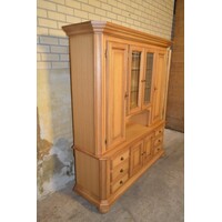 thumb-Blank eiken buffetkast met vitrine, facetglas en zes lades-6