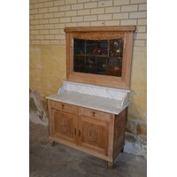 thumb-Antieke massief eiken commode met marmeren blad en spiegelopzet-2