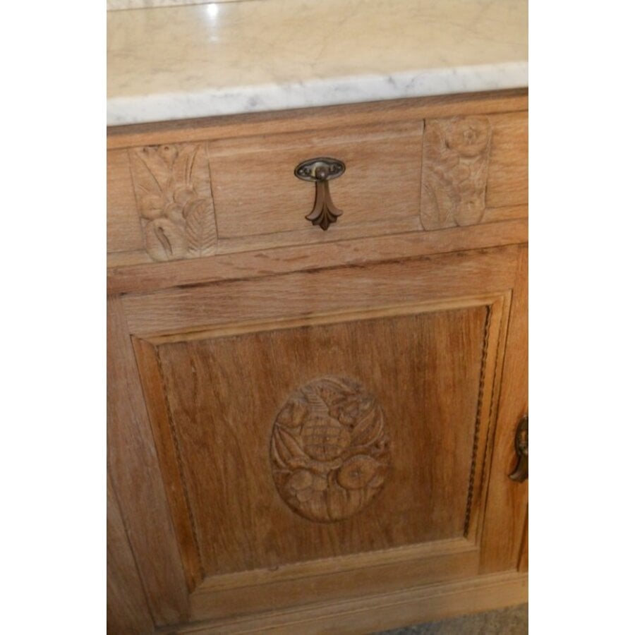Antieke massief eiken commode met marmeren blad en spiegelopzet-5