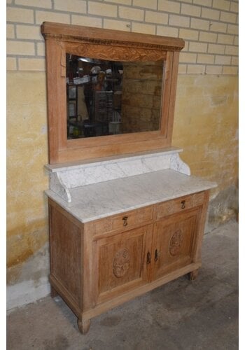 Antieke massief eiken commode met marmer 