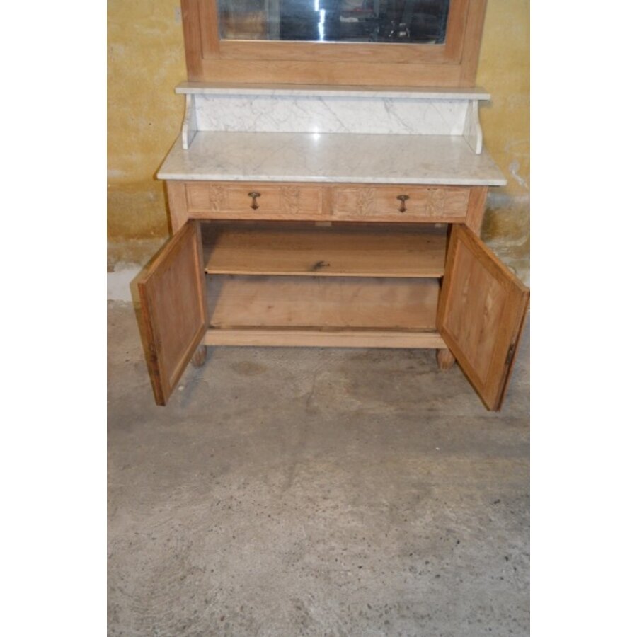 Antieke massief eiken commode met marmeren blad en spiegelopzet-6