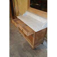 thumb-Antieke massief eiken commode met marmeren blad en spiegelopzet-7