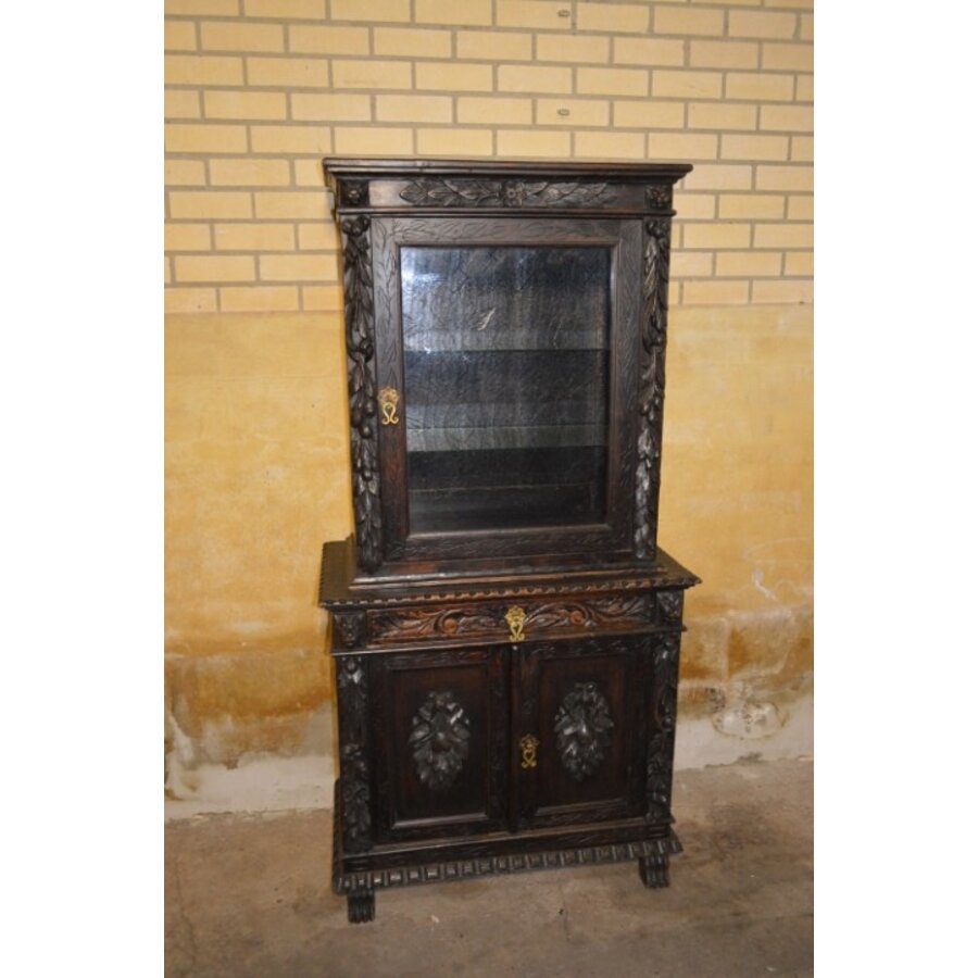 Antieke Italiaanse eikenhouten boekenkast uit 1870 in Renaissance stijl-2