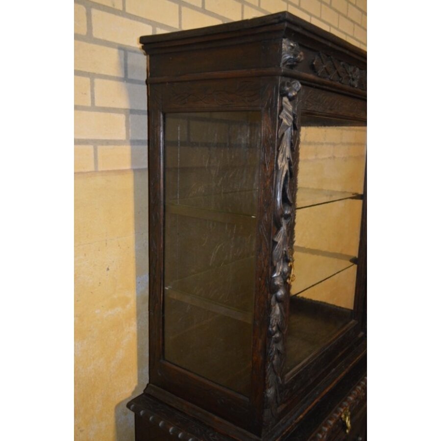 Antieke Italiaanse eikenhouten boekenkast uit 1870 in Renaissance stijl-4