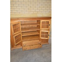 thumb-Massief grenenhouten hoog dressoir met glasdeurtjes en laden-5