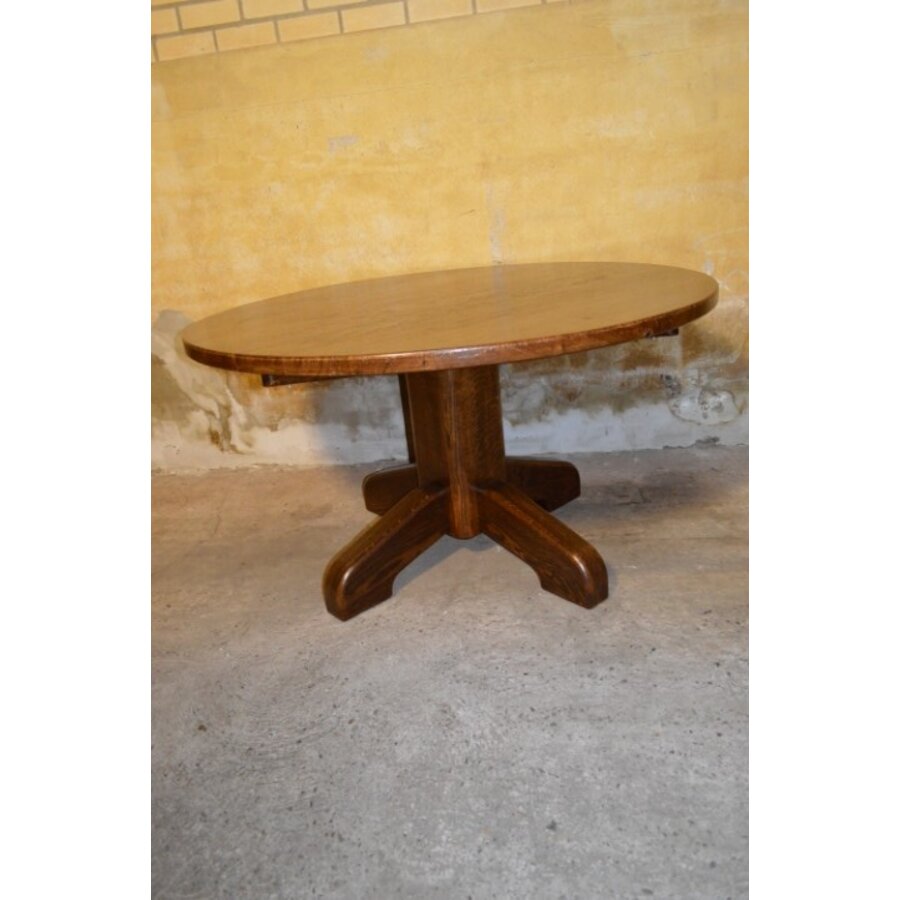 Ronde eikenhouten eettafel uit de jaren 60 – massief eiken vintage design-3