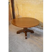 thumb-Ronde eikenhouten eettafel uit de jaren 60 – massief eiken vintage design-1