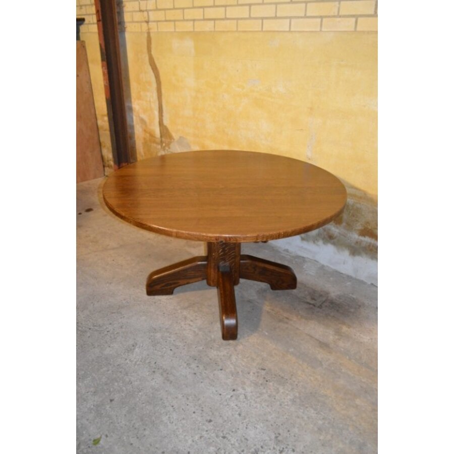 Ronde eikenhouten eettafel uit de jaren 60 – massief eiken vintage design-1