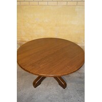thumb-Ronde eikenhouten eettafel uit de jaren 60 – massief eiken vintage design-5