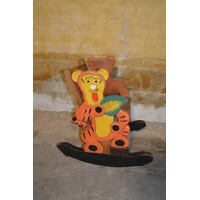 thumb-Vintage kinder schommelstoel met tijgerfiguren van massief teakhout-2