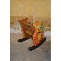 thumb-Vintage kinder schommelstoel met tijgerfiguren van massief teakhout-3