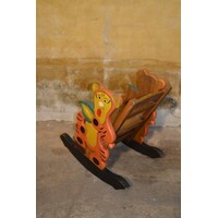 thumb-Vintage kinder schommelstoel met tijgerfiguren van massief teakhout-5