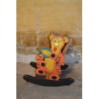 thumb-Vintage kinder schommelstoel met tijgerfiguren van massief teakhout-6