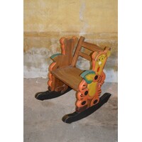 thumb-Vintage kinder schommelstoel met tijgerfiguren van massief teakhout-7