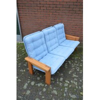 thumb-Unieke massief grenen loungeset met blauwe stoffering – Yngve Ekström – Jaren 70-2