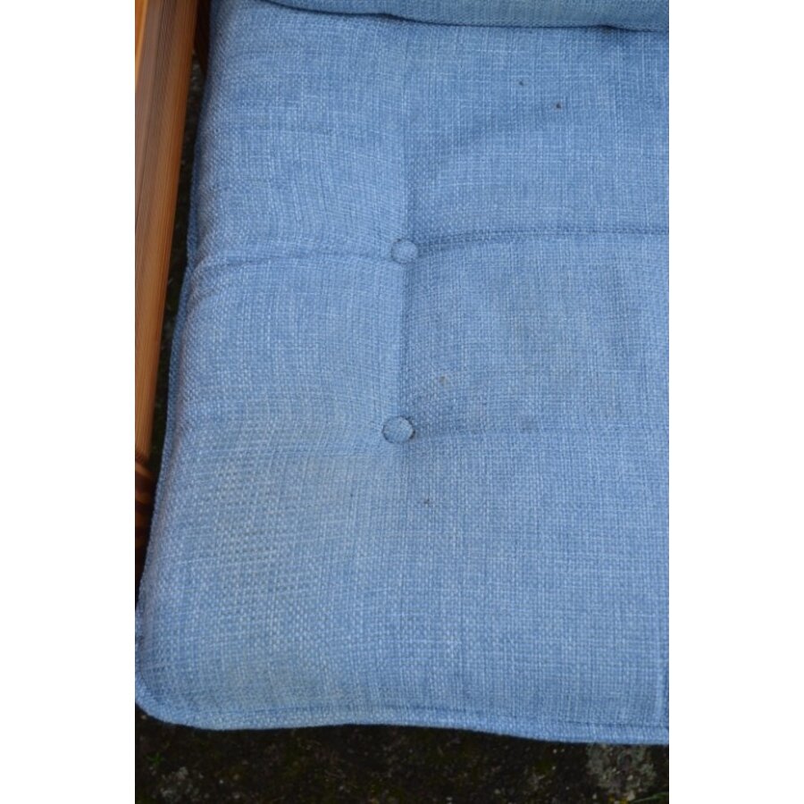 Unieke massief grenen loungeset met blauwe stoffering – Yngve Ekström – Jaren 70-7