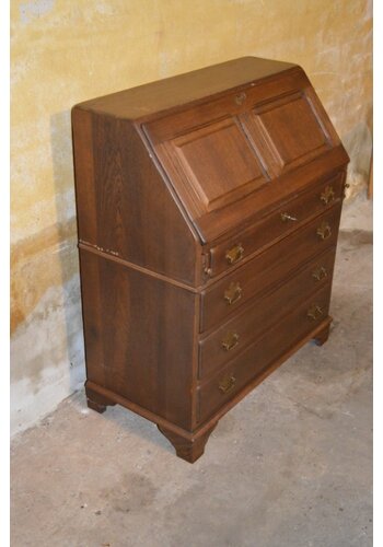 Donker eiken klepsecretaire jaren 70 