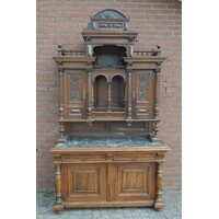 thumb-Antieke buffetkast uit 1880–1890 met marmeren blad en dubbele toog-1