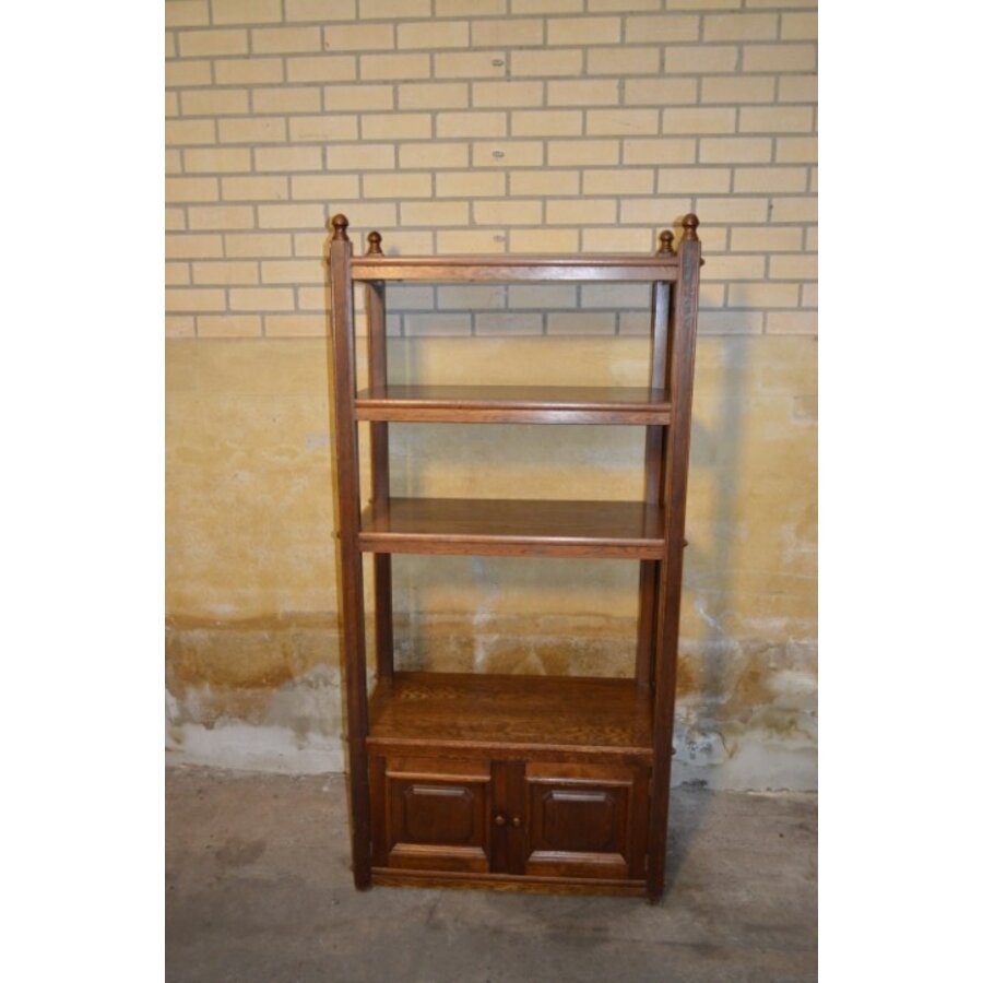 Vintage eiken kaaskast met onderkast – Open wandkast met veel opbergruimte-2