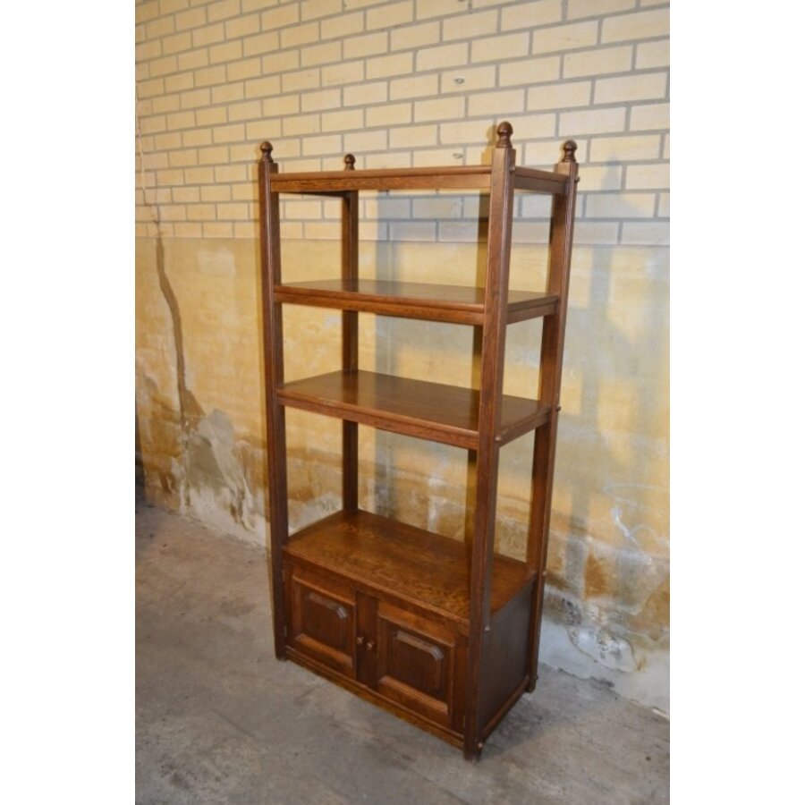 Vintage eiken kaaskast met onderkast – Open wandkast met veel opbergruimte-3