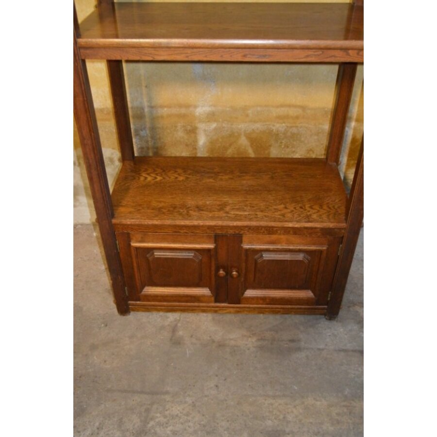 Vintage eiken kaaskast met onderkast – Open wandkast met veel opbergruimte-4