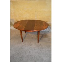 thumb-Ronde / ovale uitschuifbare palissander eettafel – Mid century modern – Scandinavisch design 1950–1960-1