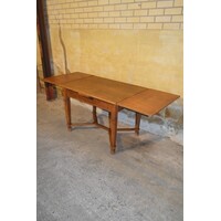 thumb-Antieke eiken uitschuifbare eettafel met massief onderstel en gefineerd blad-3