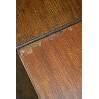 thumb-Antieke eiken uitschuifbare eettafel met massief onderstel en gefineerd blad-4