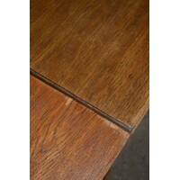 thumb-Antieke eiken uitschuifbare eettafel met massief onderstel en gefineerd blad-6