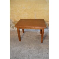 thumb-Eiken uittrekbare eettafel met massief onderstel en gefineerd blad-8